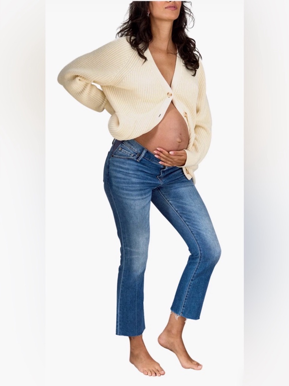 Hatch Strong Like a Mama Maternity Jeans Raw Hem 26